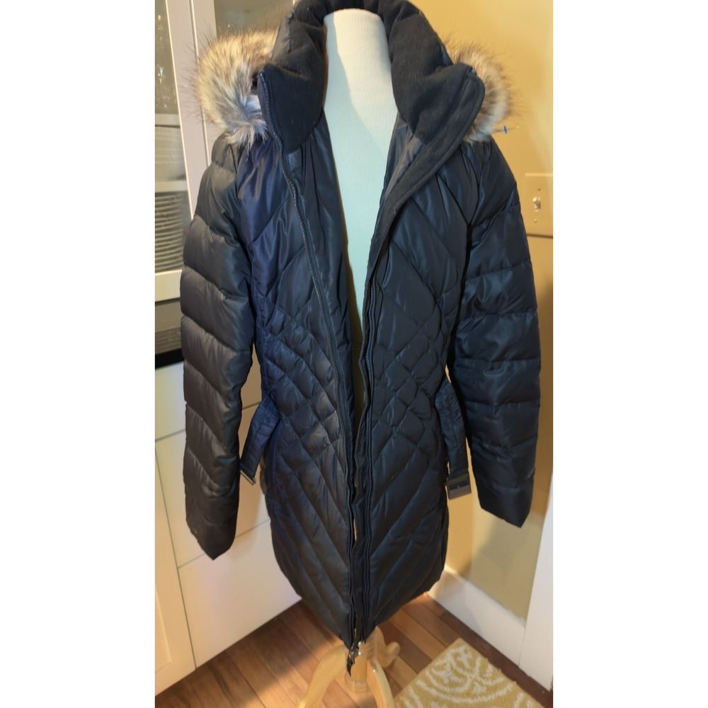 Eddie Bauer Women's Real Down-fill Parka Long Puffer Coat Faux Fur Hood‎ Black L - Picture 3 of 10